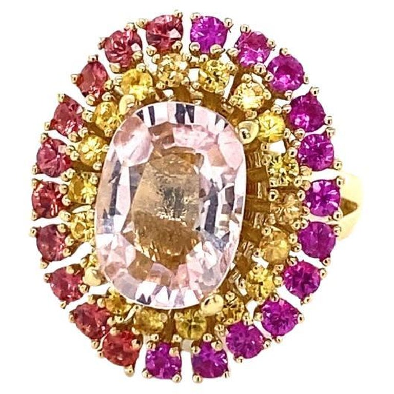 6.32 Carat Pink Morganite, Sapphire 14 Karat Rose Gold Cocktail Ring