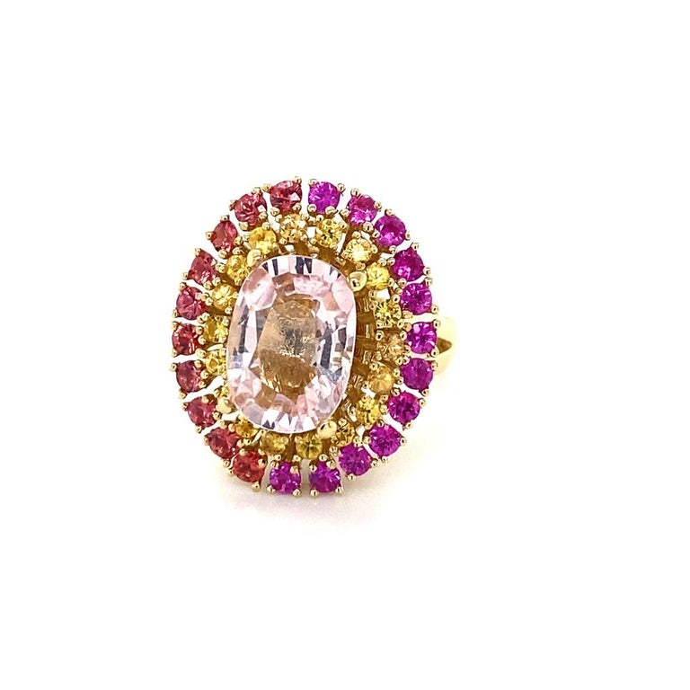 6.32 Carat Pink Morganite, Sapphire 14 Karat Rose Gold Cocktail Ring