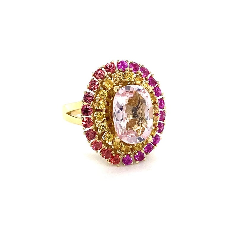 6.32 Carat Pink Morganite, Sapphire 14 Karat Rose Gold Cocktail Ring