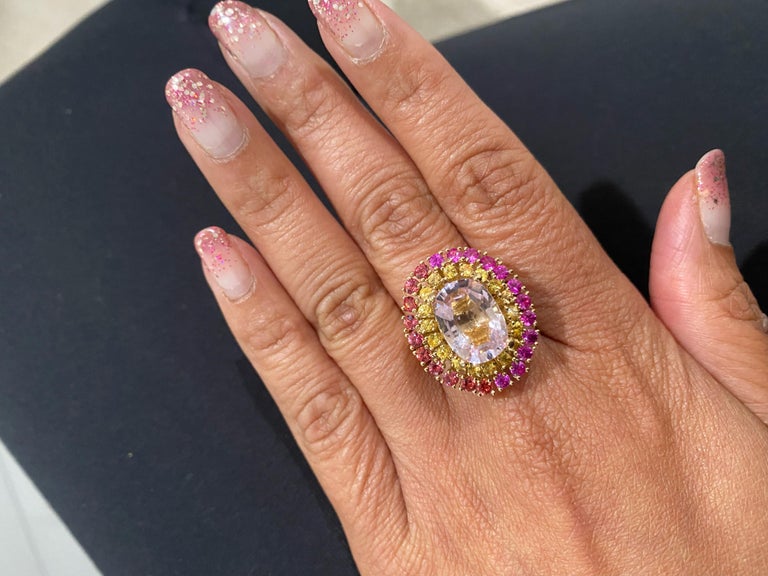 6.32 Carat Pink Morganite, Sapphire 14 Karat Rose Gold Cocktail Ring