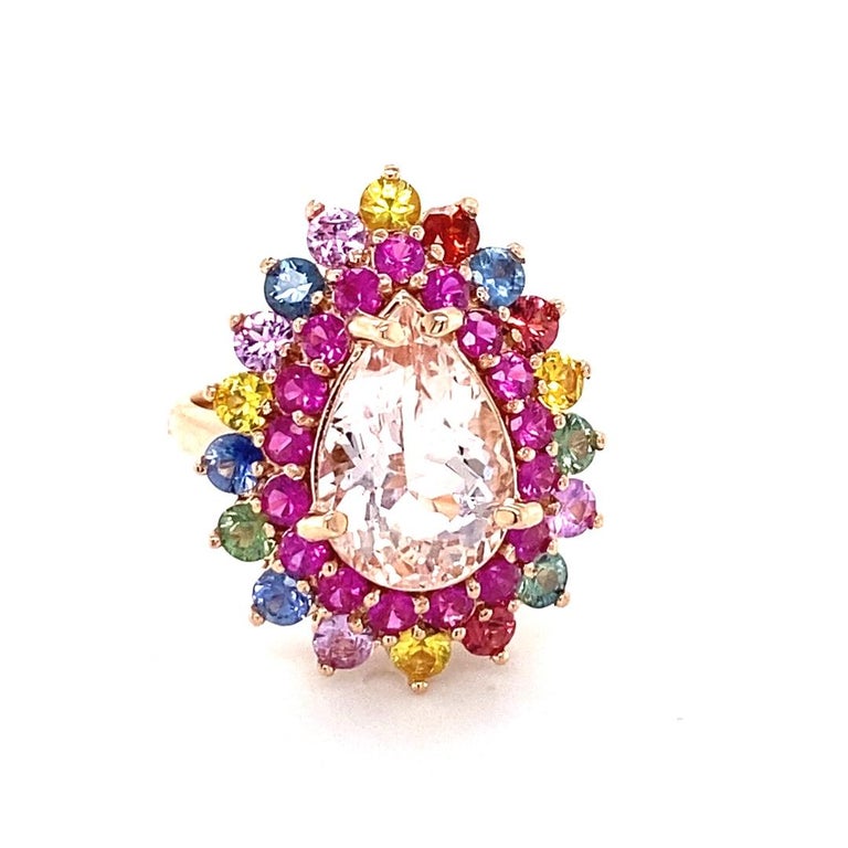 6.04 Carat Pink Morganite, Multicolor Sapphire, 14 Karat Rose Gold Cocktail Ring