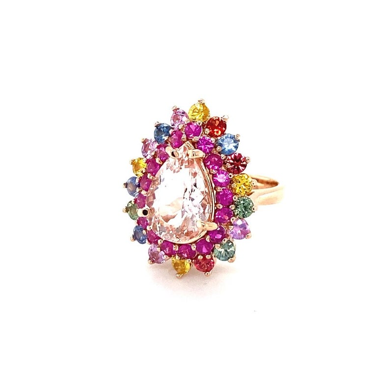 6.04 Carat Pink Morganite, Multicolor Sapphire, 14 Karat Rose Gold Cocktail Ring