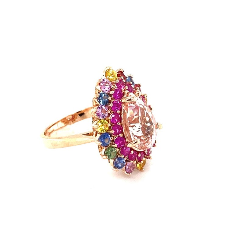 6.04 Carat Pink Morganite, Multicolor Sapphire, 14 Karat Rose Gold Cocktail Ring