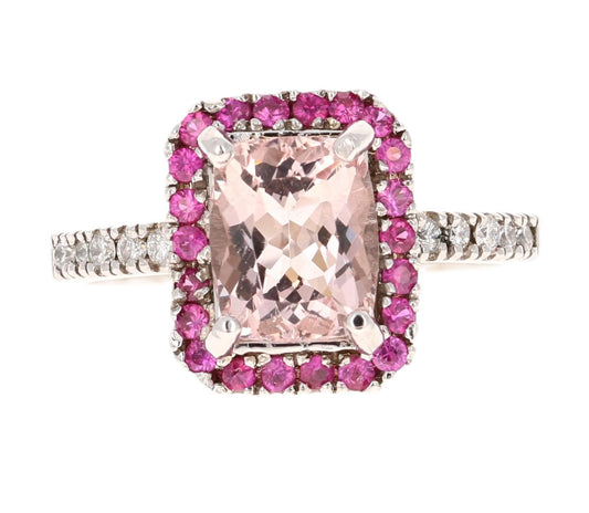 2.39 Carat Pink Morganite Sapphire Diamond White Gold Engagement Ring