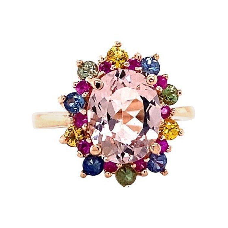 3.18 Carat Pink Morganite, Sapphire 14 Karat Rose Gold Cocktail Ring