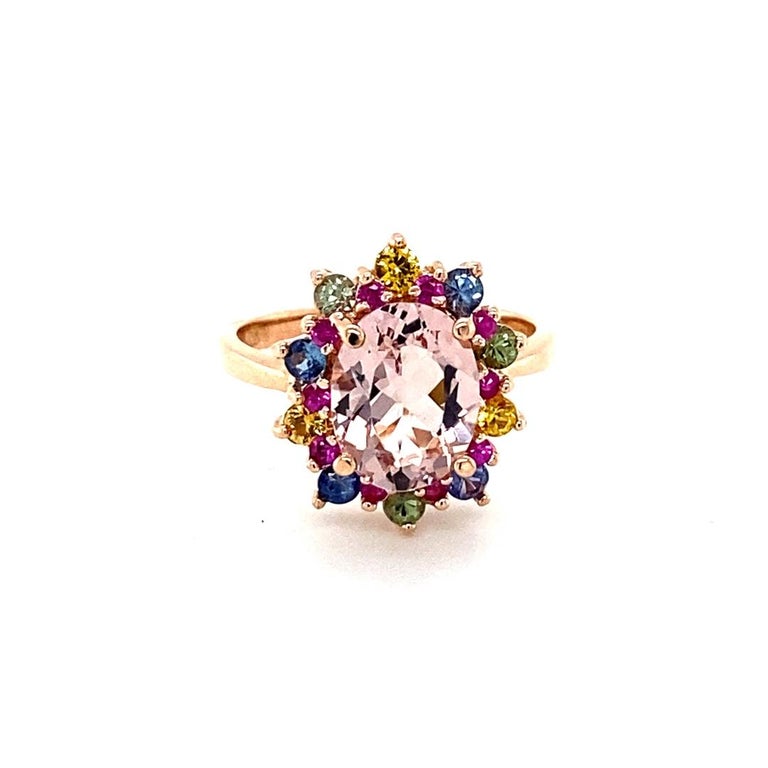 3.18 Carat Pink Morganite, Sapphire 14 Karat Rose Gold Cocktail Ring