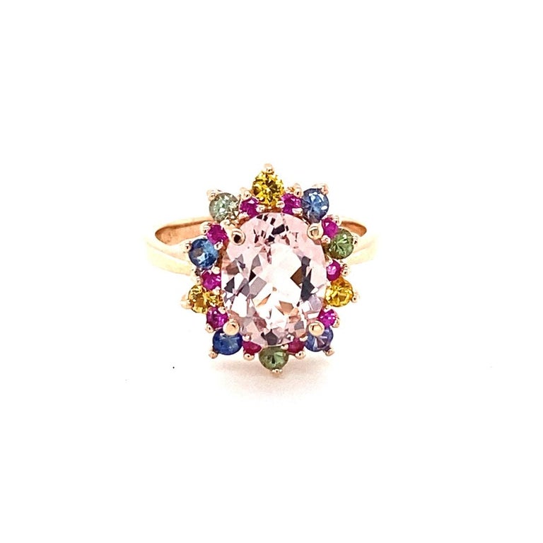 3.18 Carat Pink Morganite, Sapphire 14 Karat Rose Gold Cocktail Ring