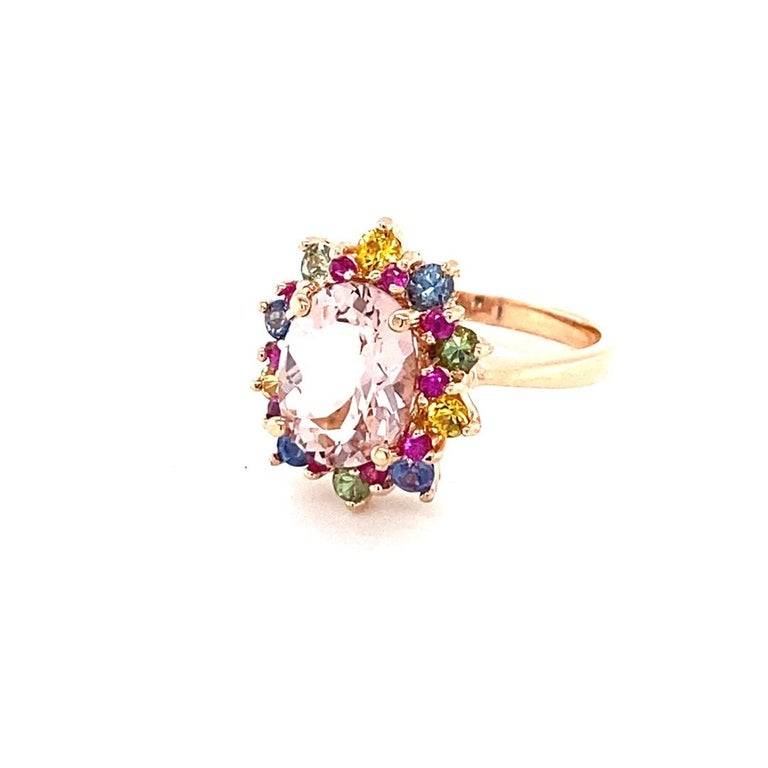 3.18 Carat Pink Morganite, Sapphire 14 Karat Rose Gold Cocktail Ring