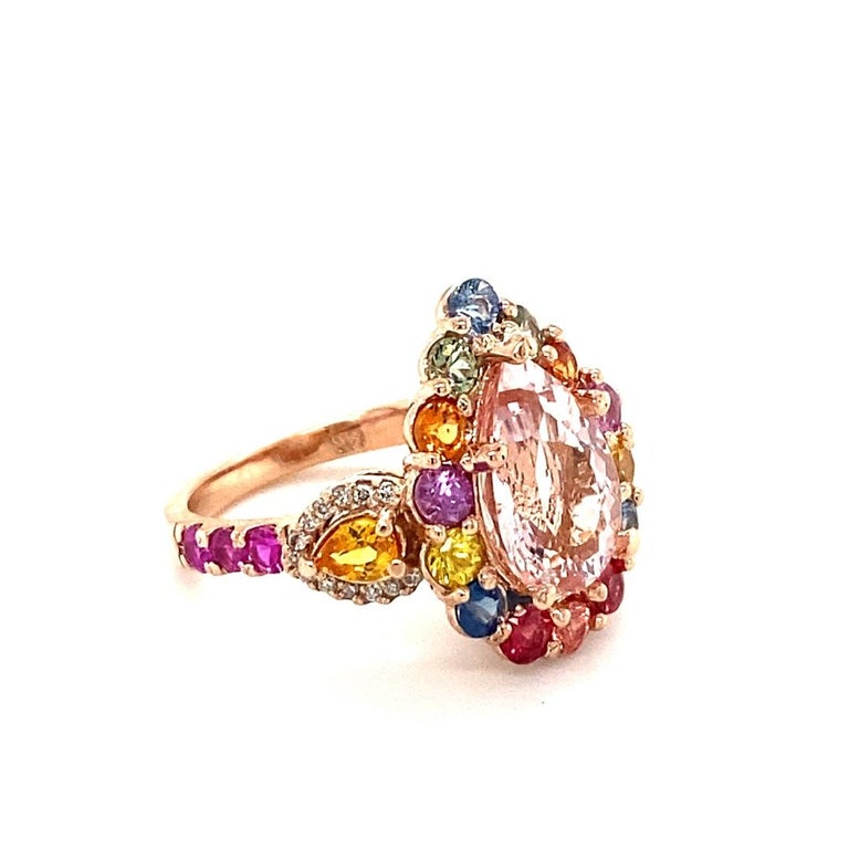 5.55 Carat Pink Morganite, Diamond, Sapphire 14 Karat Rose Gold Cocktail Ring