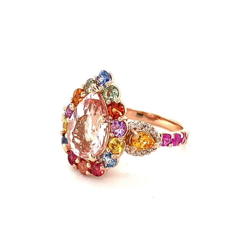 5.55 Carat Pink Morganite, Diamond, Sapphire 14 Karat Rose Gold Cocktail Ring