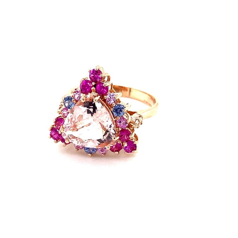 4.28 Carat Pink Morganite, Diamond, Sapphire 14 Karat Rose Gold Cocktail Ring