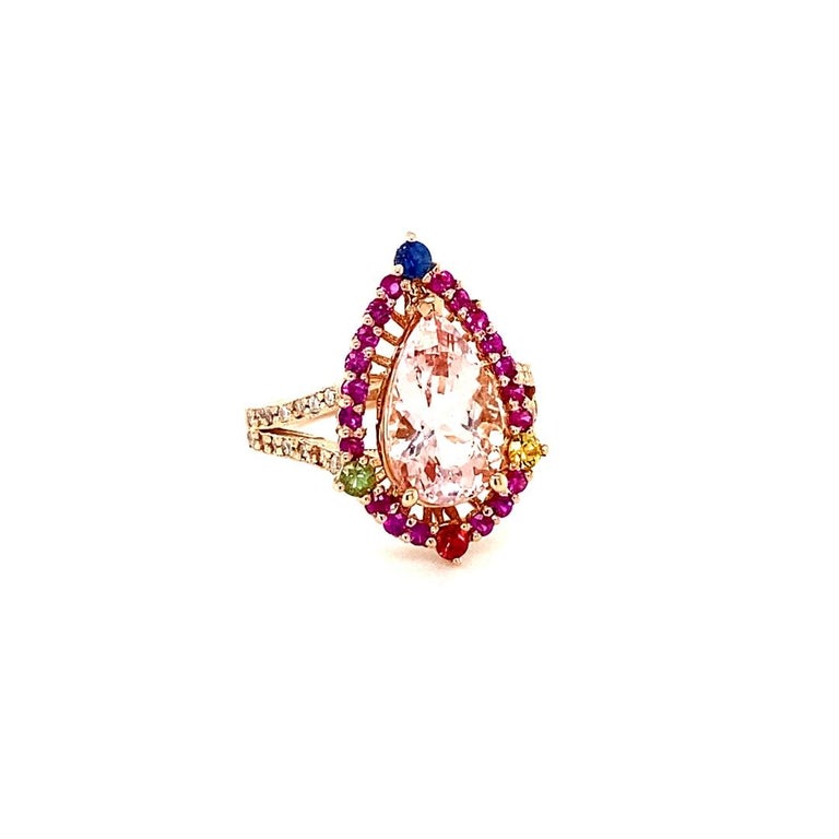 4.02 Carat Morganite, Diamond, Sapphire 14 Karat Rose Gold Cocktail Ring