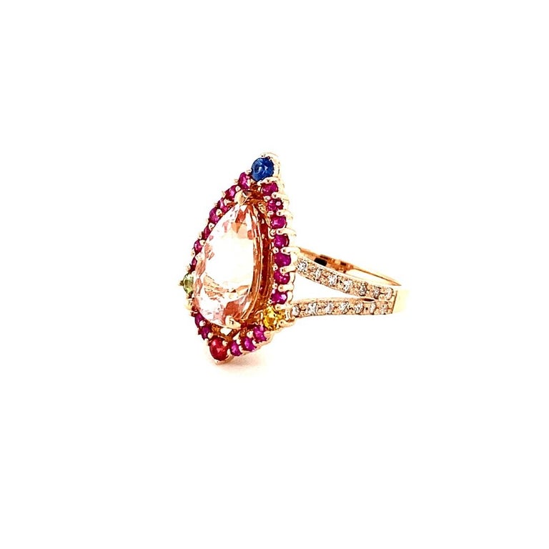 4.02 Carat Morganite, Diamond, Sapphire 14 Karat Rose Gold Cocktail Ring