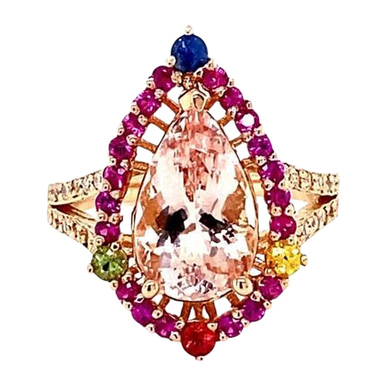 4.02 Carat Morganite, Diamond, Sapphire 14 Karat Rose Gold Cocktail Ring