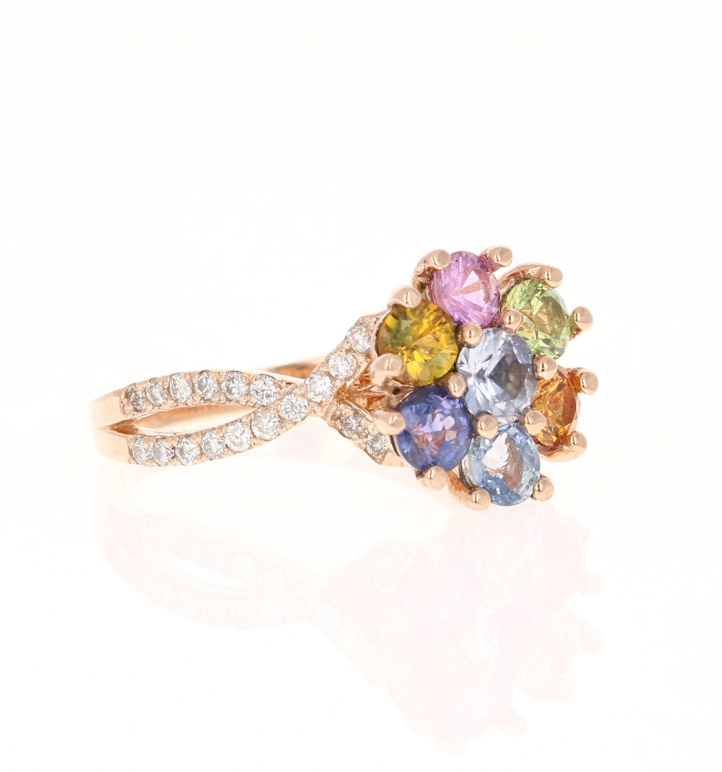 2.23 Carat Sapphire Diamond Rose God Cocktail Ring