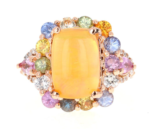 5.31 Carat Natural Opal Sapphire and Diamond Rose Gold Cocktail Ring