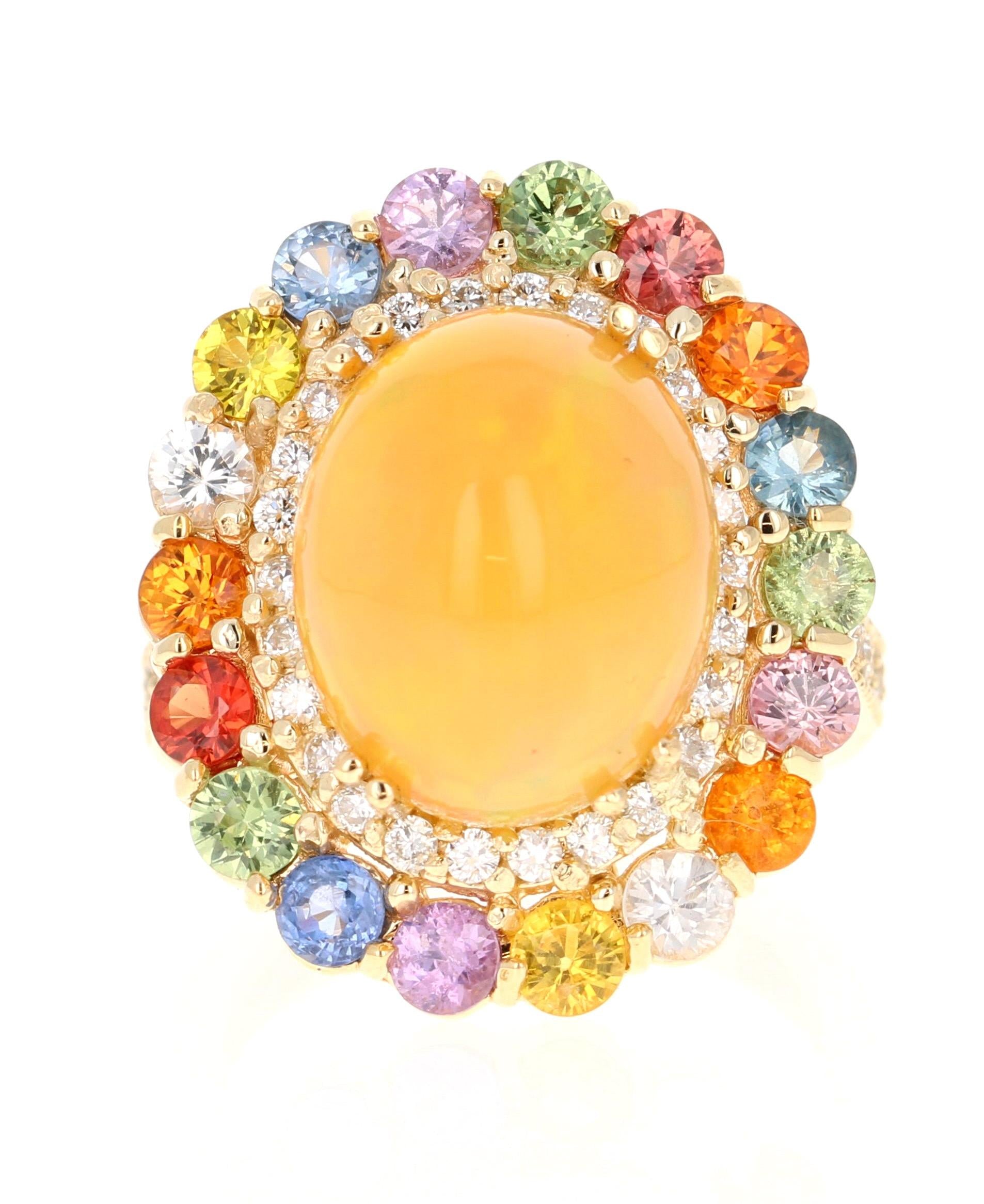 9.65 Carat Opal Sapphire Diamond Yellow Gold Cocktail Ring