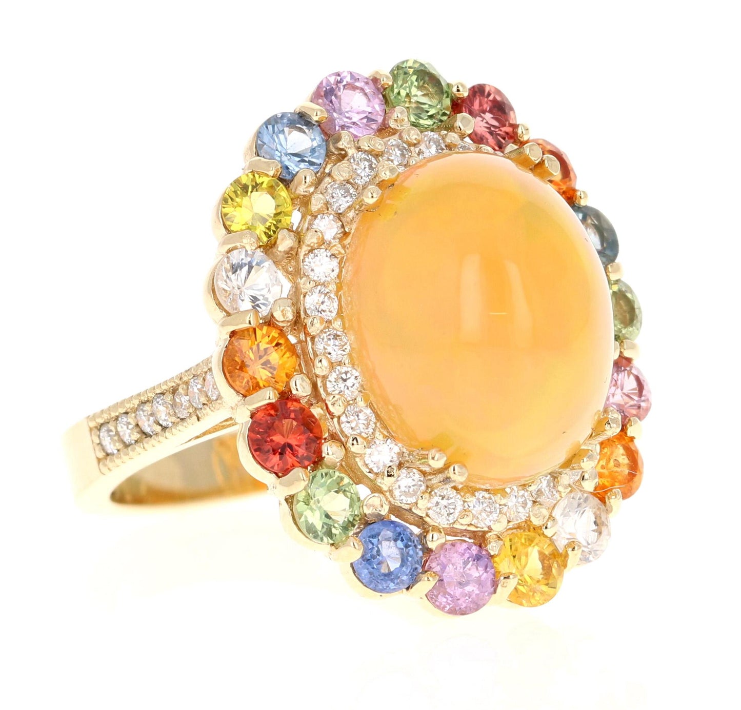 9.65 Carat Opal Sapphire Diamond Yellow Gold Cocktail Ring