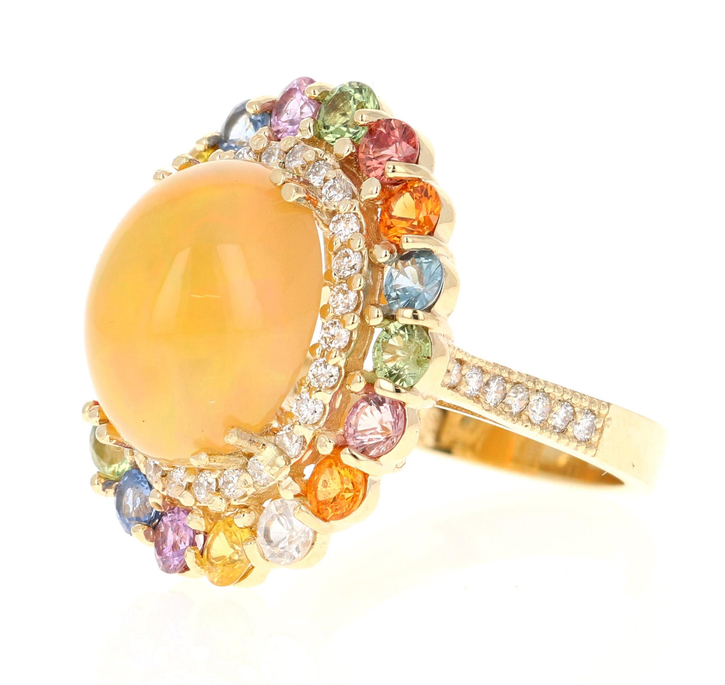 9.65 Carat Opal Sapphire Diamond Yellow Gold Cocktail Ring