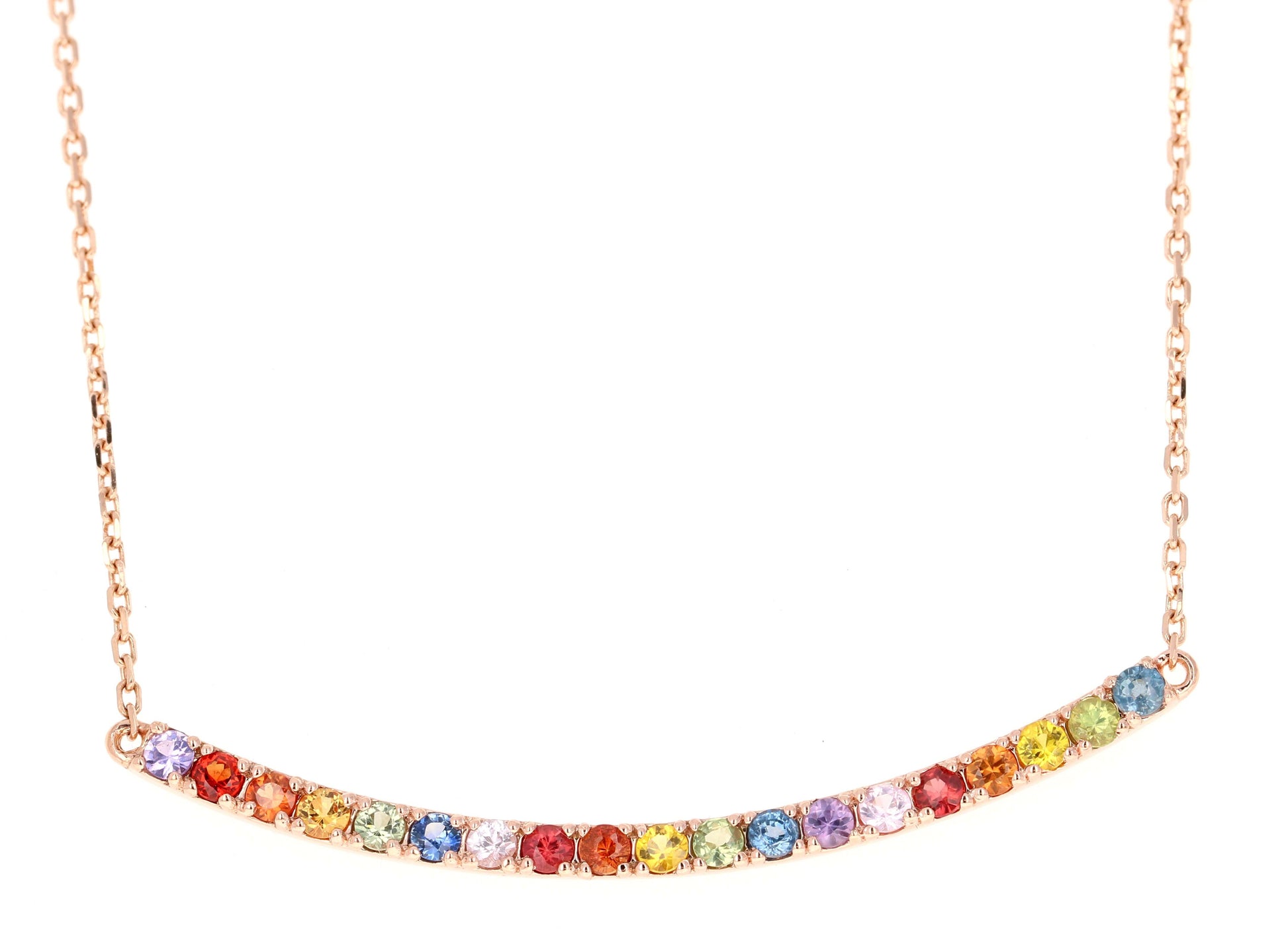 1.32 Carat Multicolor Rainbow Sapphire Yellow Gold Bar Chain Necklace