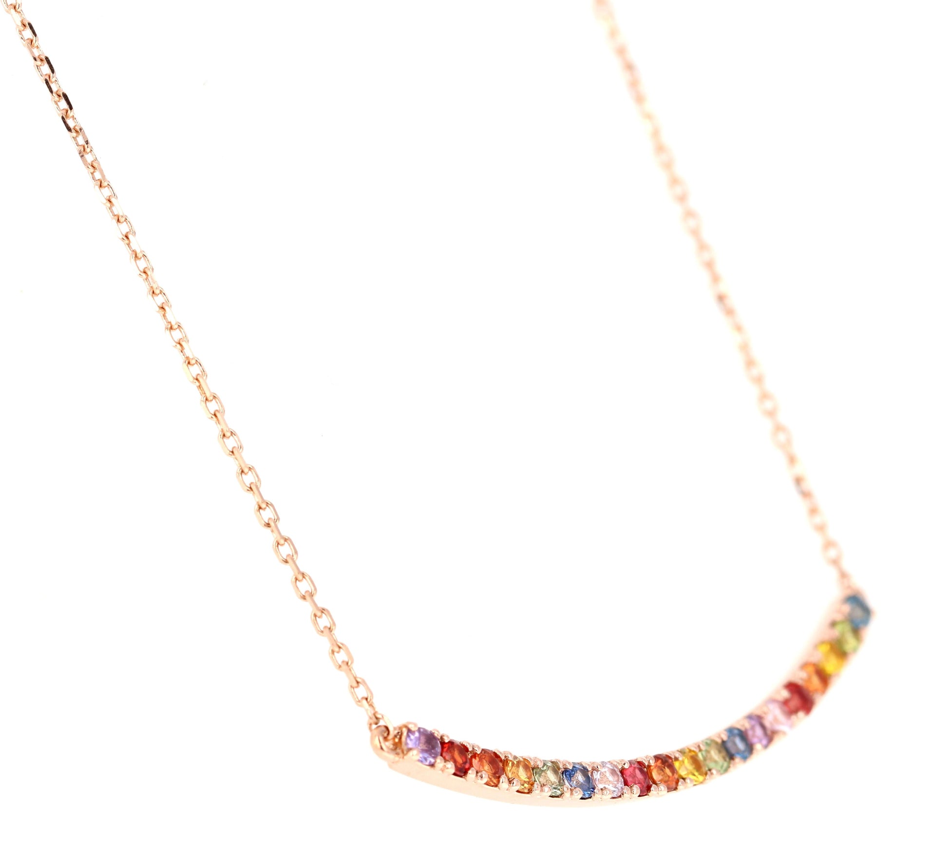 1.32 Carat Multicolor Rainbow Sapphire Yellow Gold Bar Chain Necklace