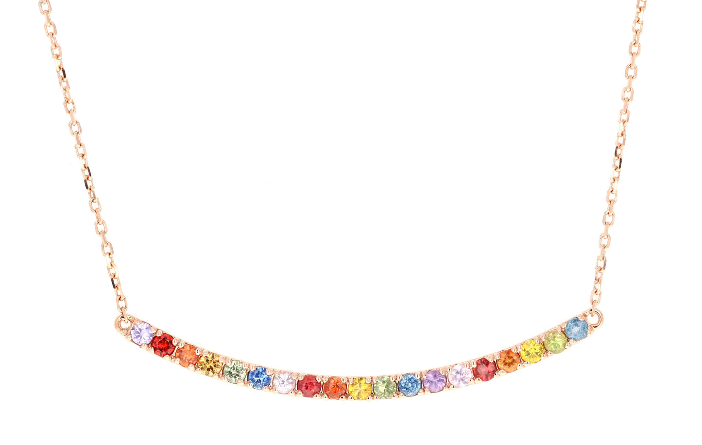 1.32 Carat Multicolor Rainbow Sapphire Yellow Gold Bar Chain Necklace