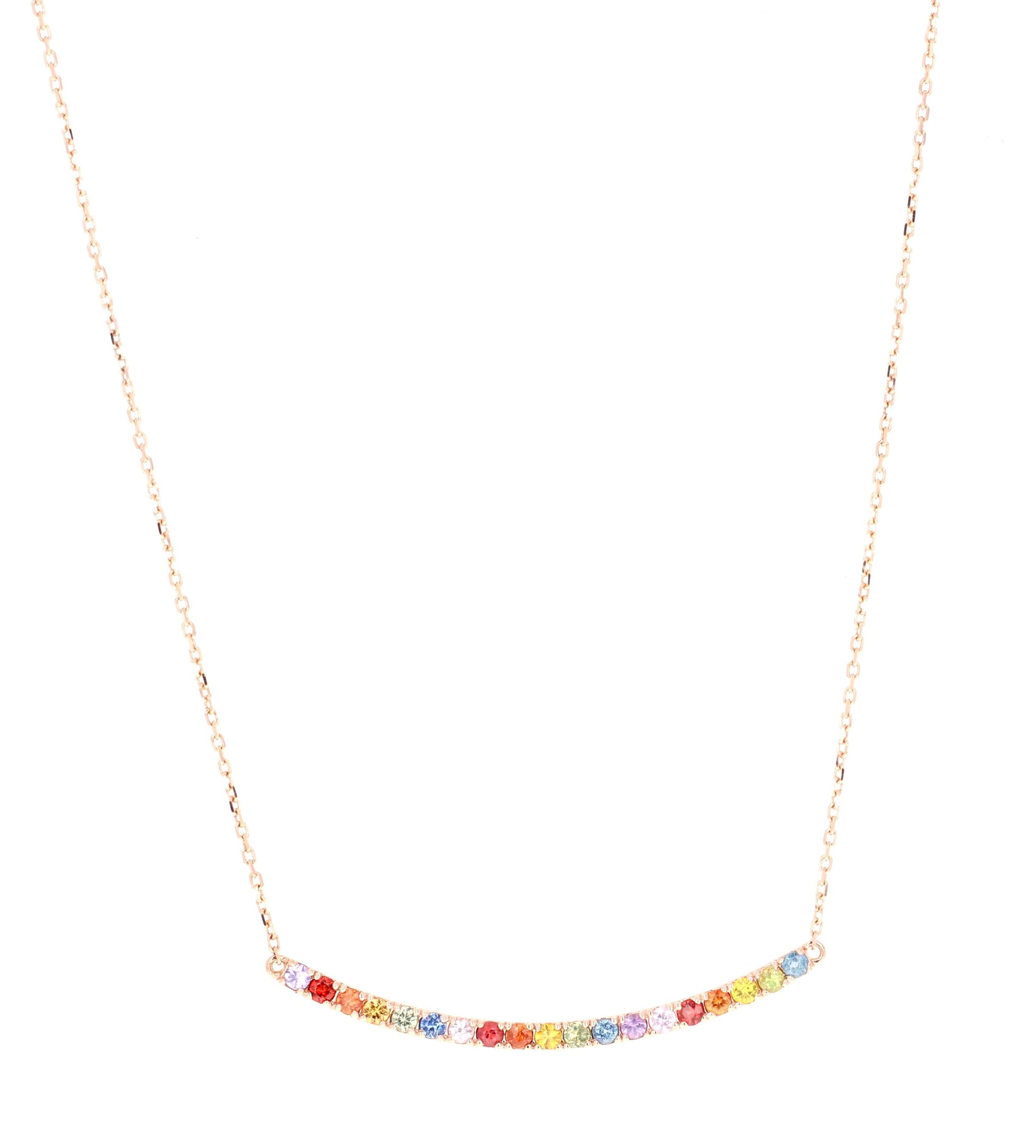 1.32 Carat Multicolor Rainbow Sapphire Yellow Gold Bar Chain Necklace