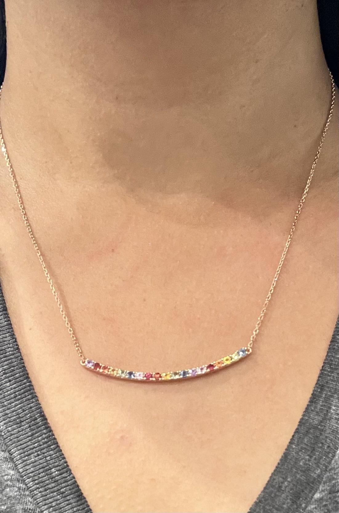 1.32 Carat Multicolor Rainbow Sapphire Yellow Gold Bar Chain Necklace