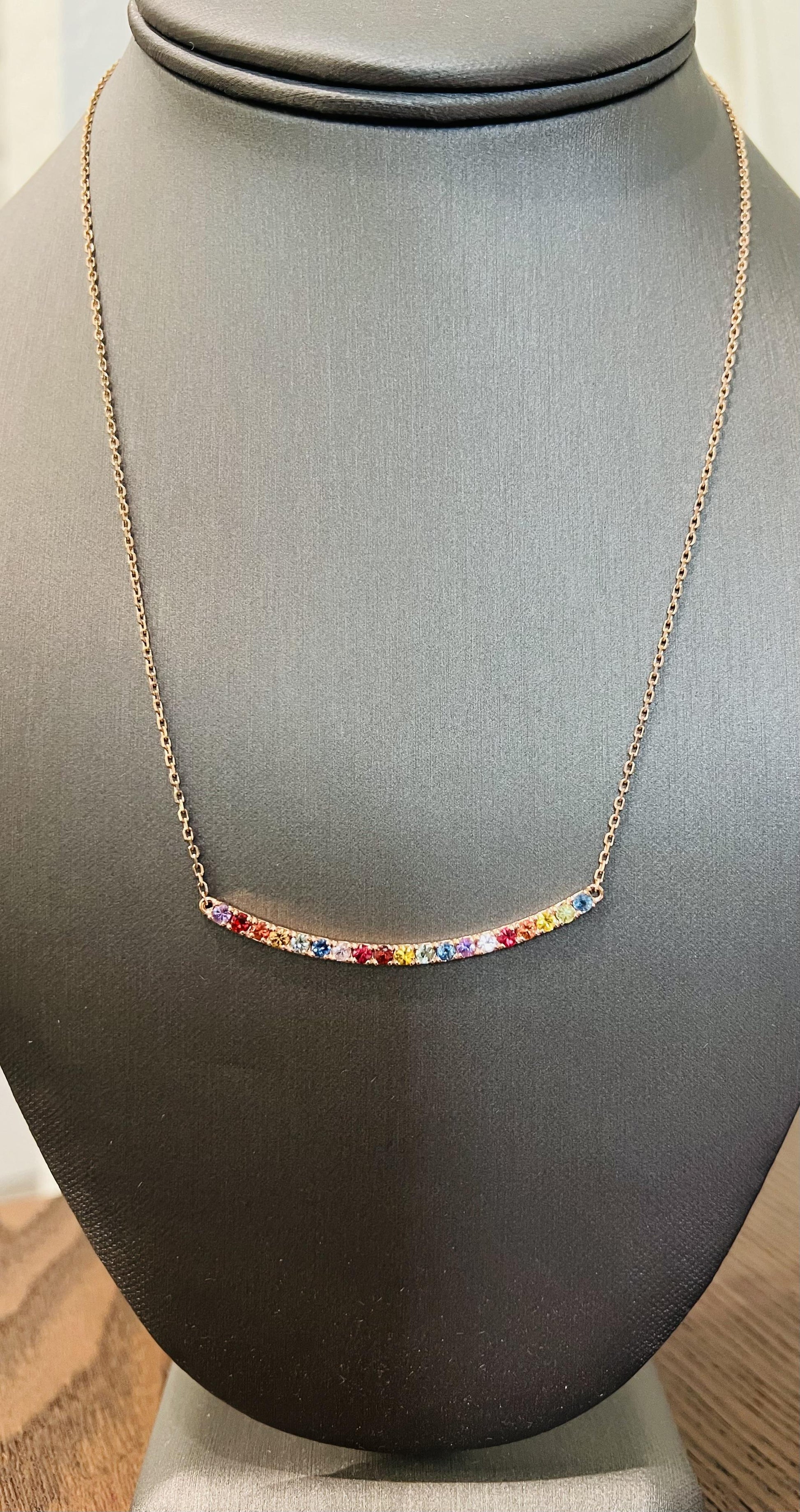 1.32 Carat Multicolor Rainbow Sapphire Yellow Gold Bar Chain Necklace