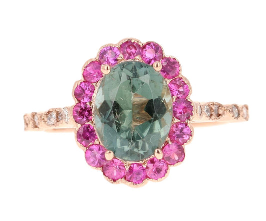 2.74 Carat Tourmaline Sapphire Diamond Rose Gold Cocktail Ring