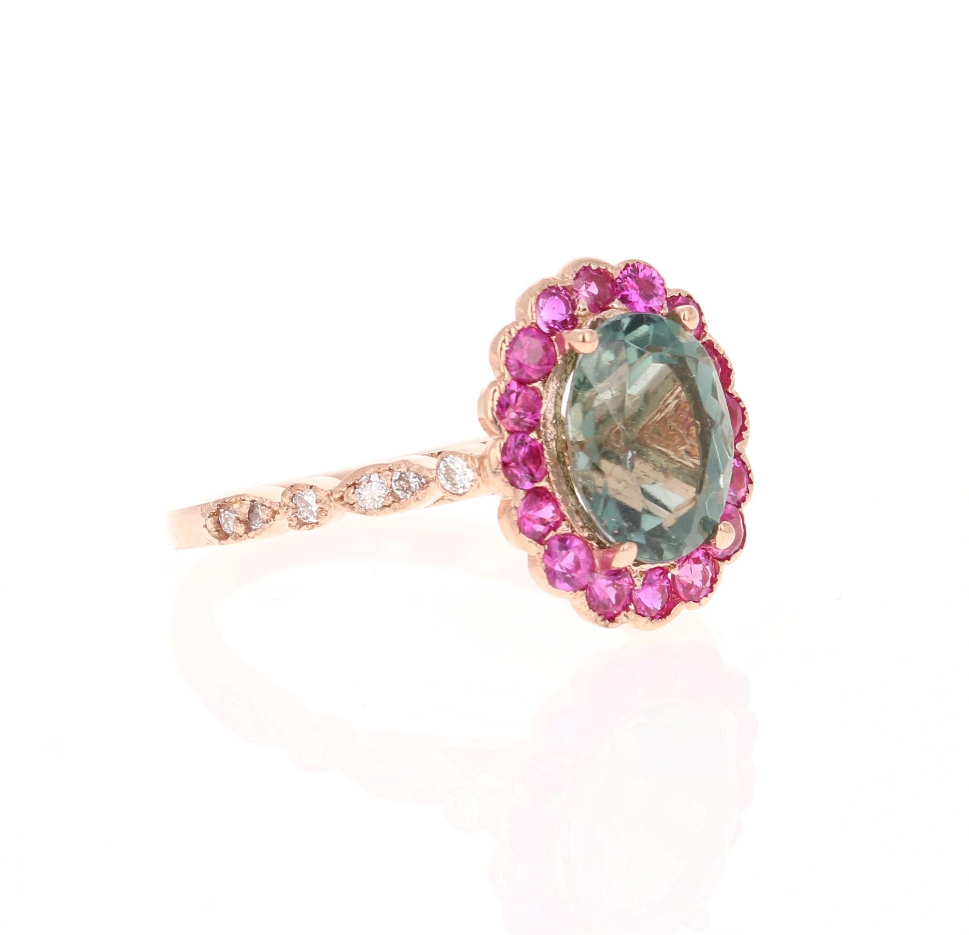 2.74 Carat Tourmaline Sapphire Diamond Rose Gold Cocktail Ring