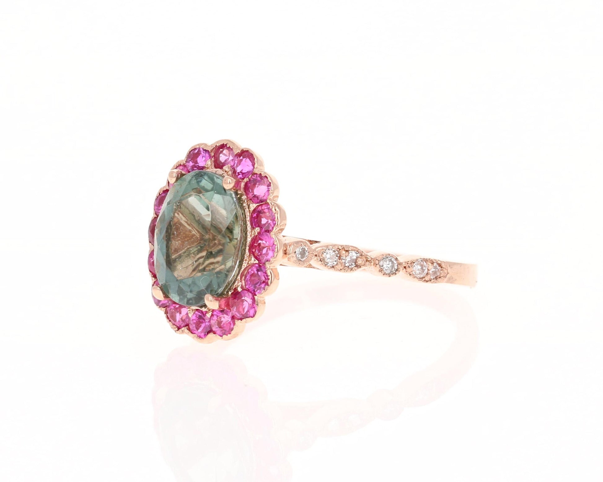 2.74 Carat Tourmaline Sapphire Diamond Rose Gold Cocktail Ring