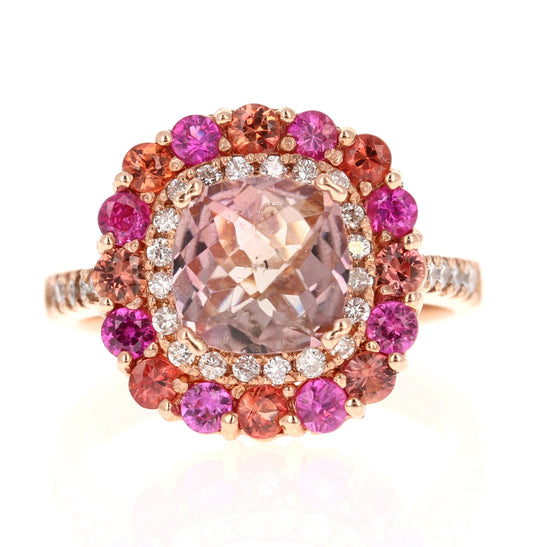 3.11 Carat Tourmaline Sapphire Diamond 14 Karat Rose Gold Cocktail Ring