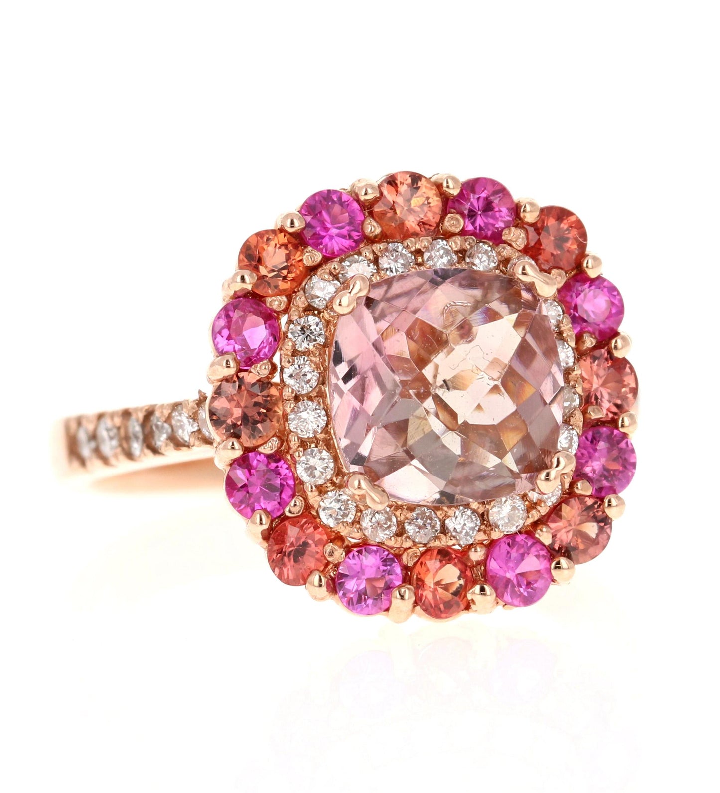 3.11 Carat Tourmaline Sapphire Diamond 14 Karat Rose Gold Cocktail Ring