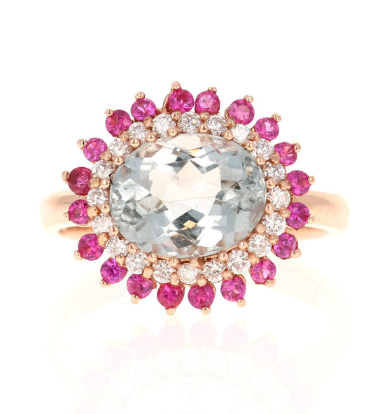 3.57 Carat Natural Tourmaline Sapphire Diamond Rose Gold Cocktail Ring