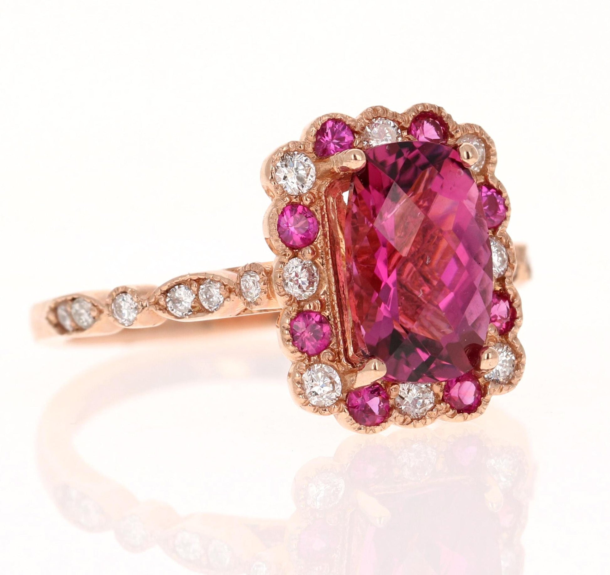 2.40 Carat Tourmaline Diamond Sapphire 14K Rose Gold Bridal Ring