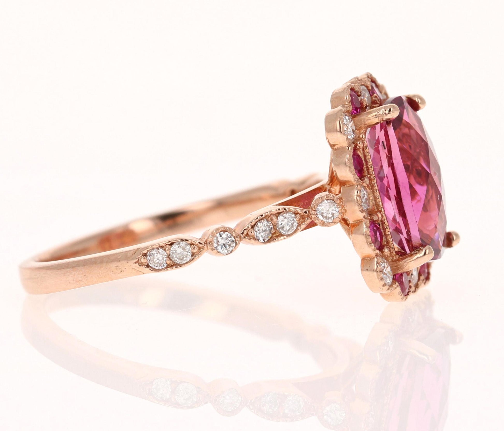 2.40 Carat Tourmaline Diamond Sapphire 14K Rose Gold Bridal Ring