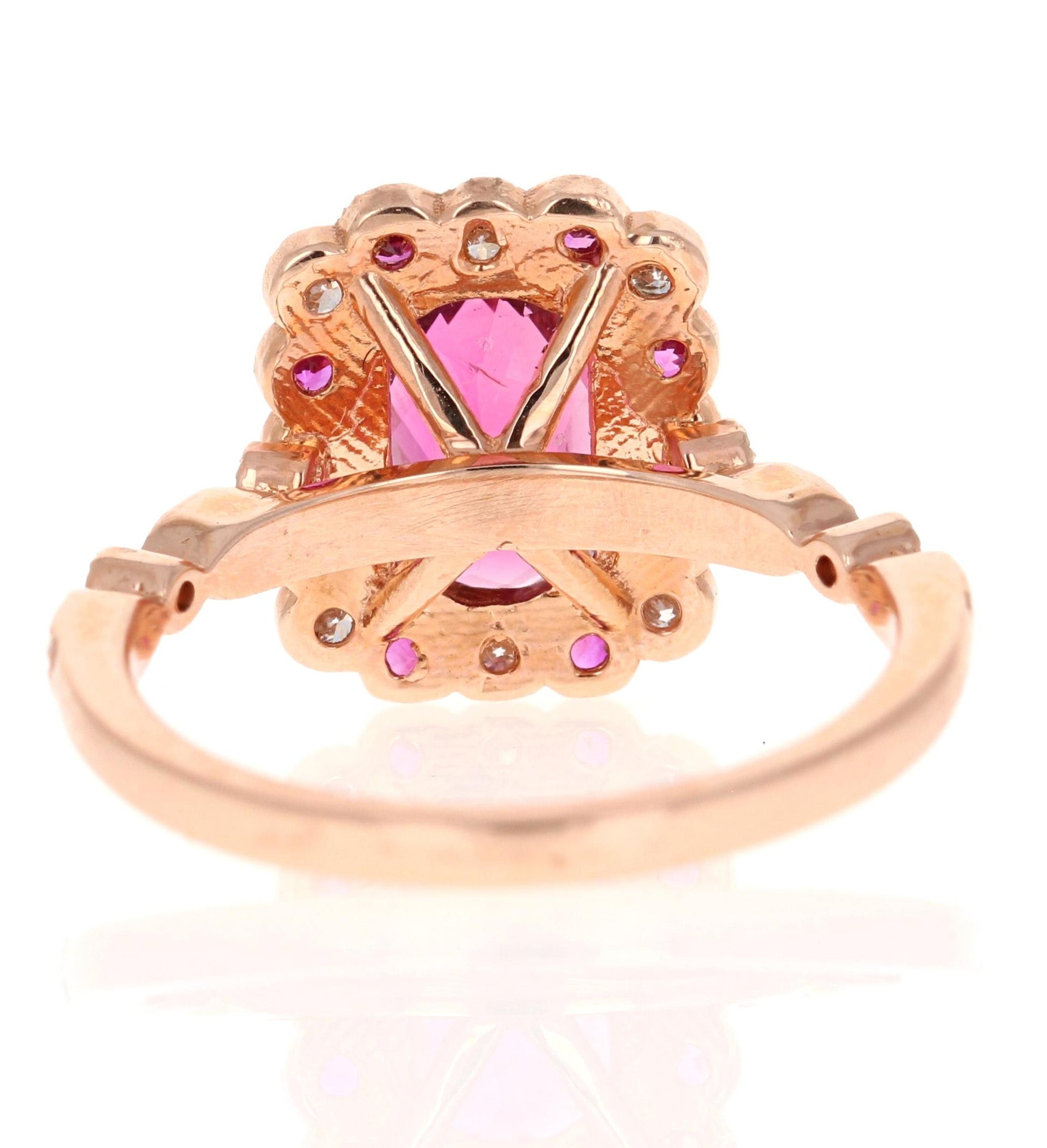 2.40 Carat Tourmaline Diamond Sapphire 14K Rose Gold Bridal Ring