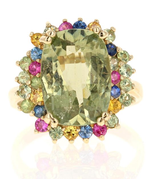 7.42 Carat Tourmaline Multi-Sapphire Yellow Gold Cocktail Ring