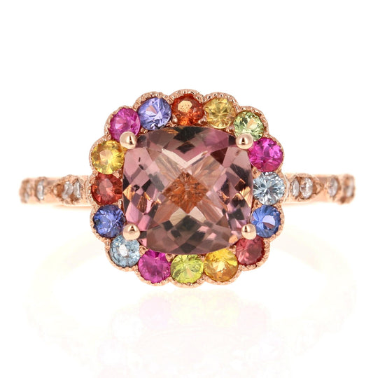 2.51 Carat Tourmaline Sapphire Diamond Rose Gold Cocktail Ring