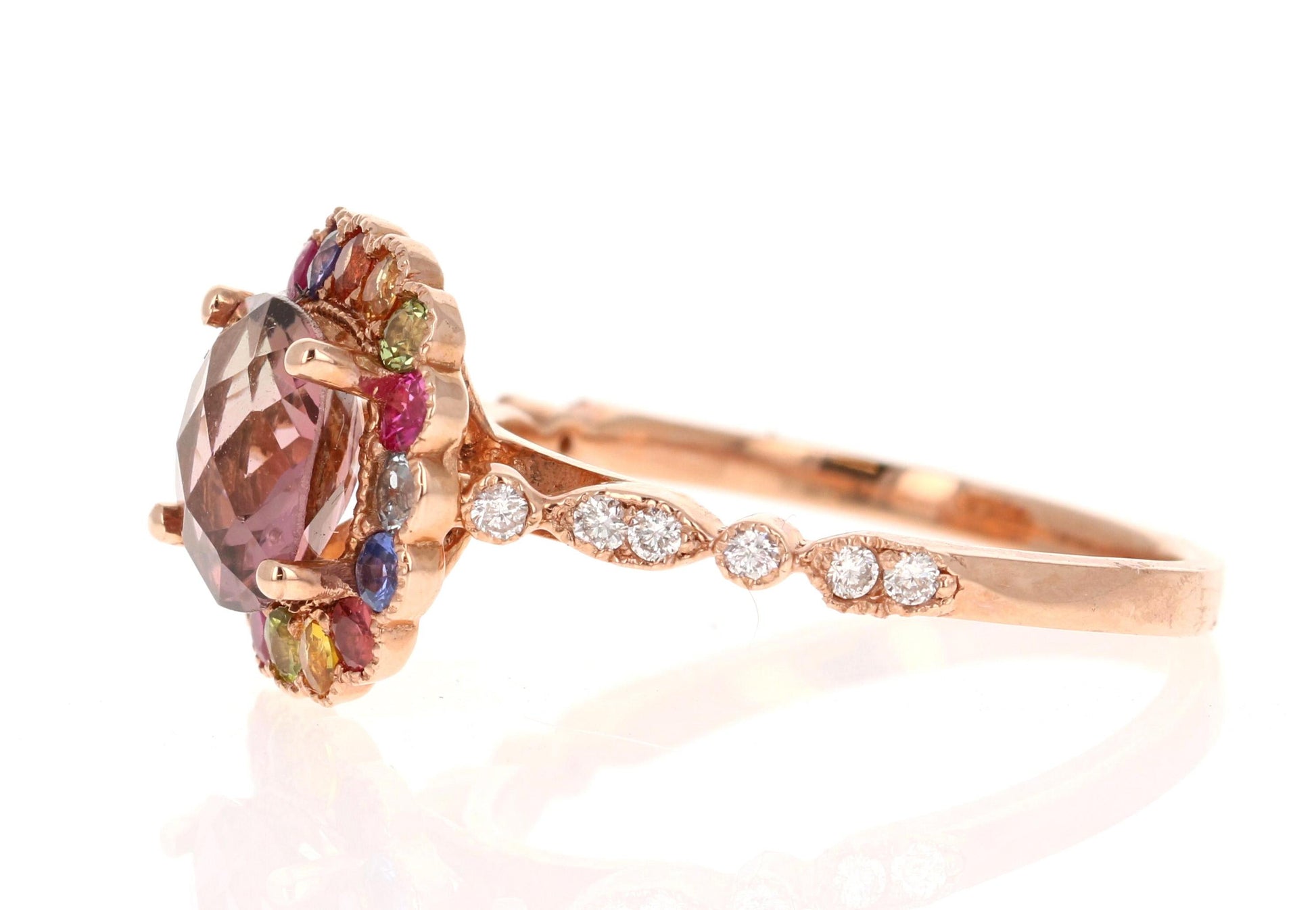 2.51 Carat Tourmaline Sapphire Diamond Rose Gold Cocktail Ring