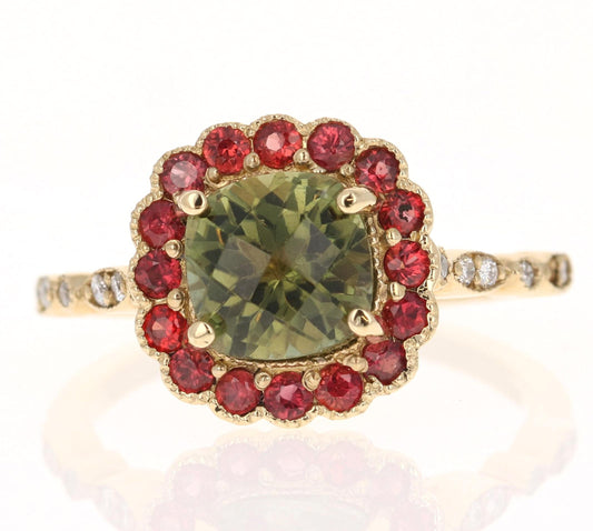 2.42 Carat Tourmaline Sapphire Diamond 14 Karat Yellow Gold Ring