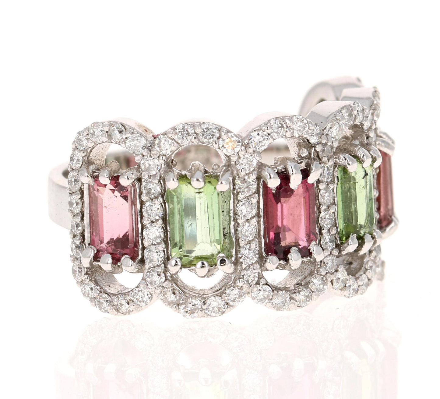 3.06 Carat Tourmaline Diamond White Gold Cocktail Band