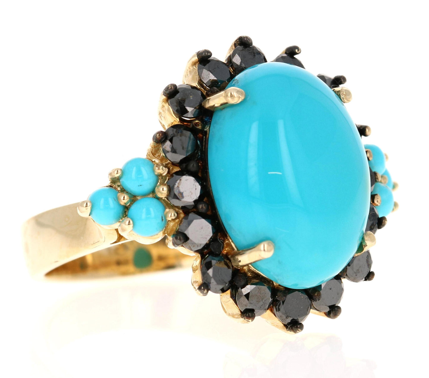 9.03 Carat Turquoise Black Diamond Yellow Gold Cocktail Ring