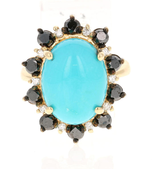 9.56 Carat Turquoise Diamond Yellow Gold Cocktail Ring