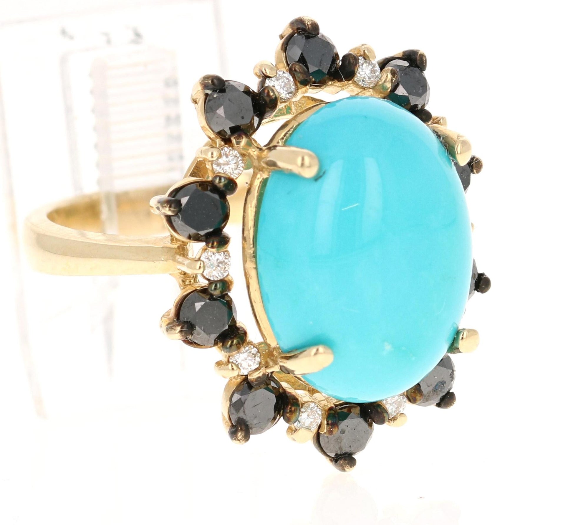 9.56 Carat Turquoise Diamond Yellow Gold Cocktail Ring