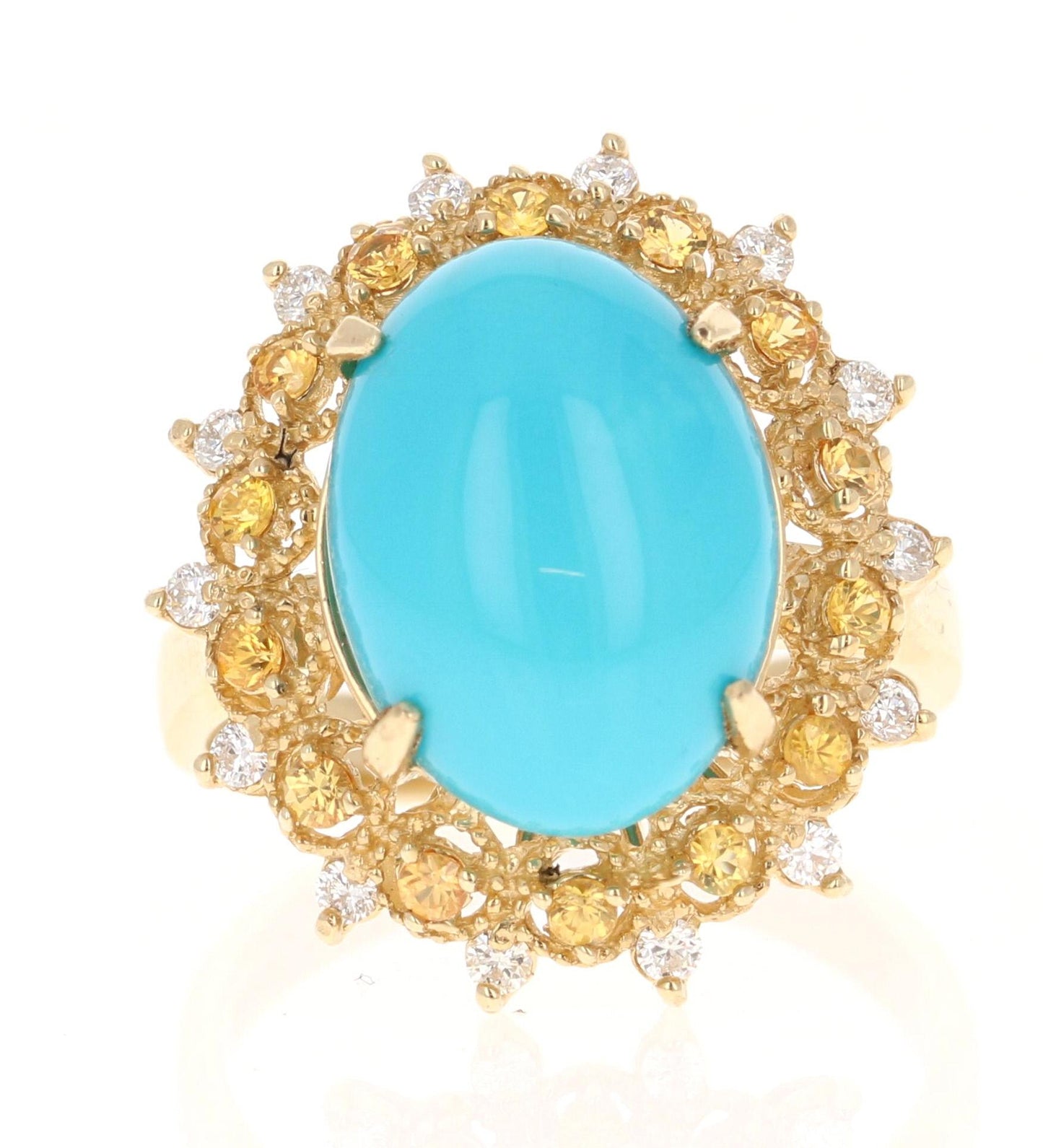 5.40 Carat Turquoise Diamond Yellow Gold Cocktail Ring