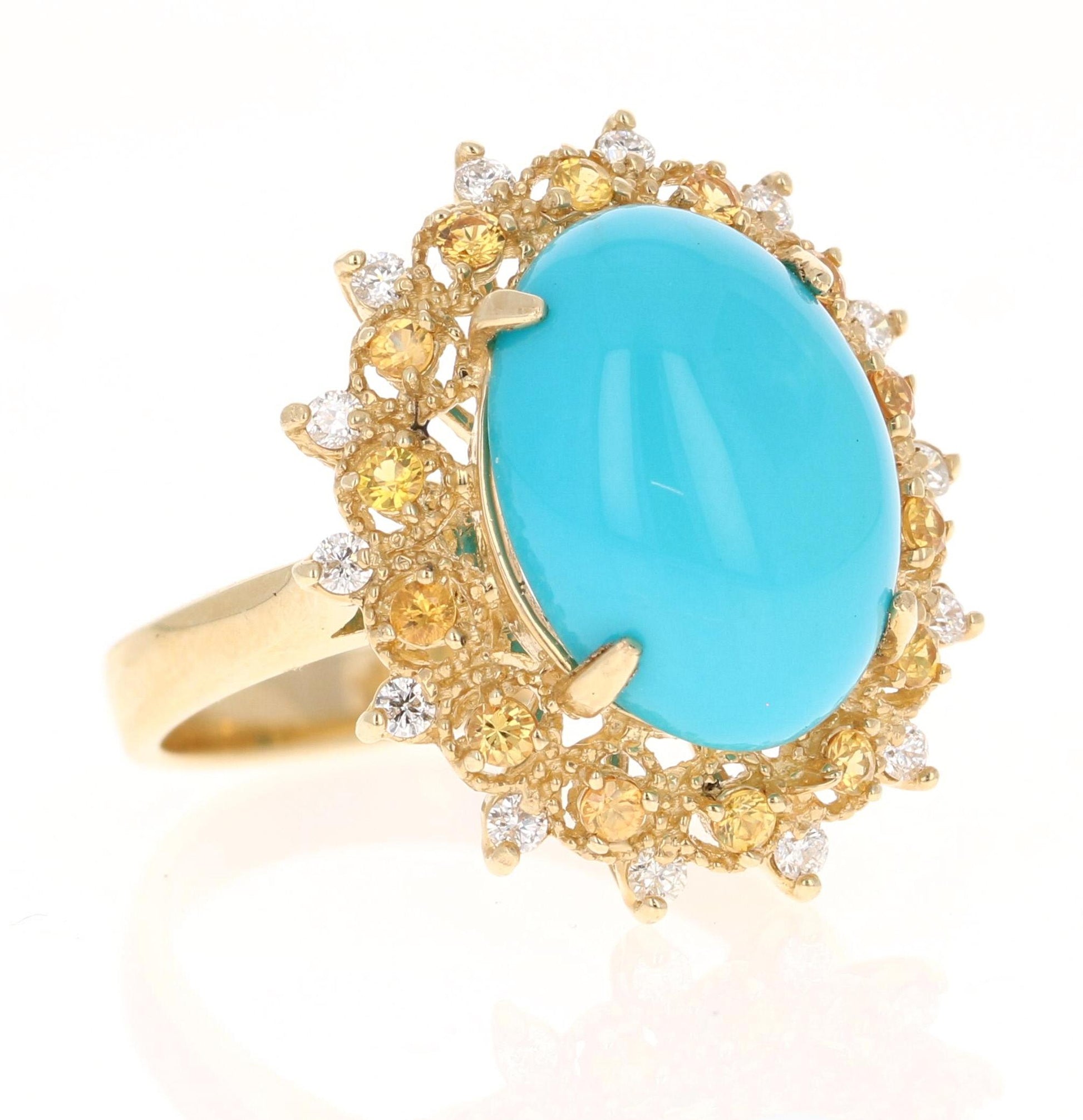 5.40 Carat Turquoise Diamond Yellow Gold Cocktail Ring