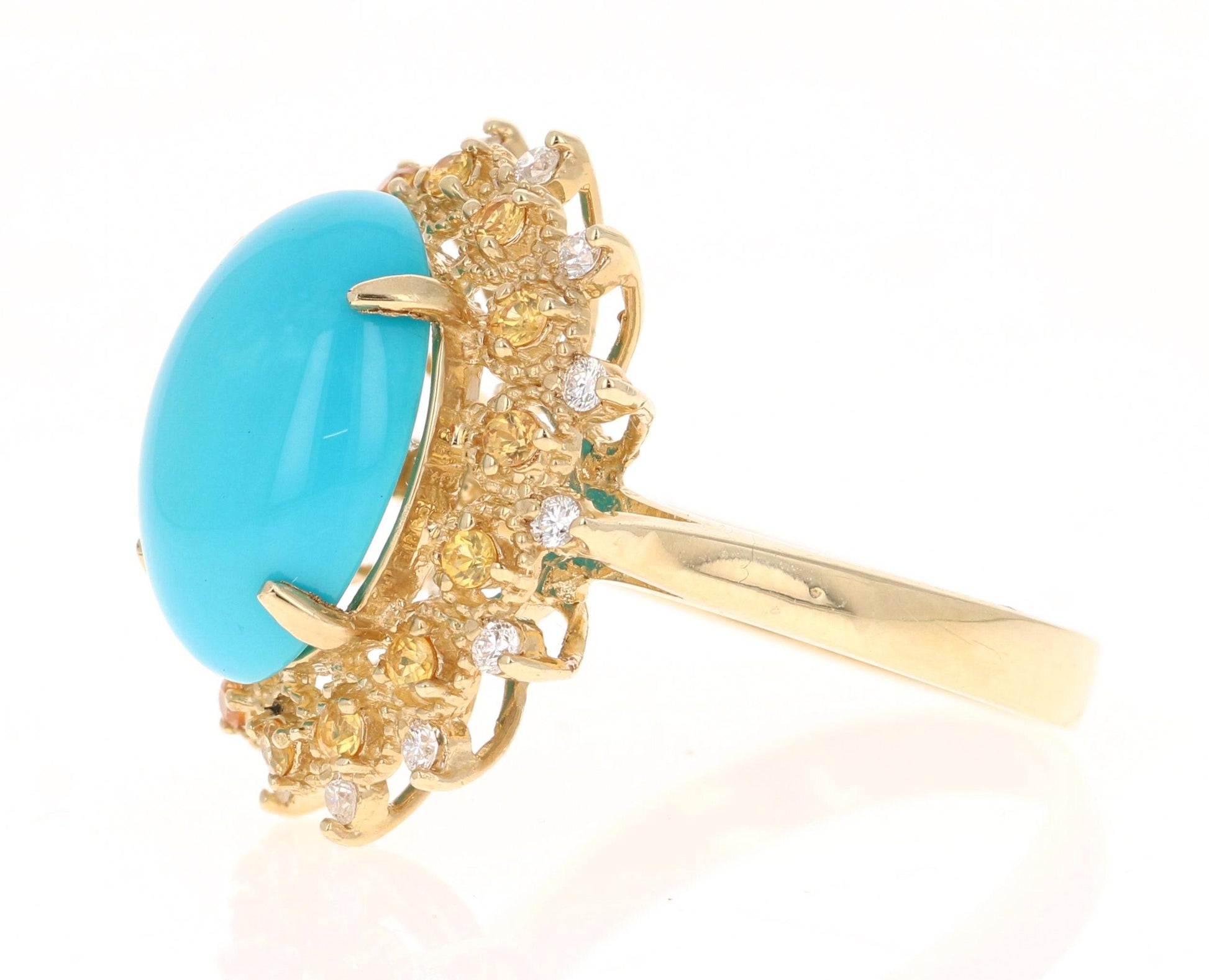 5.40 Carat Turquoise Diamond Yellow Gold Cocktail Ring