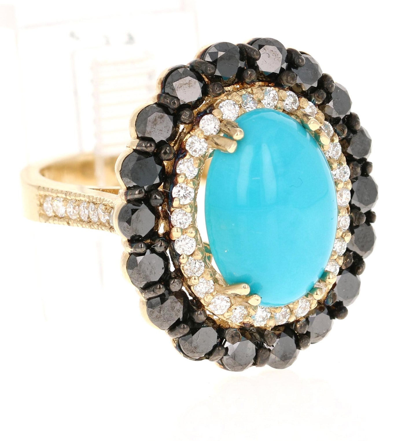 8.04 Carat Turquoise Black Diamond Yellow Gold Cocktail Ring